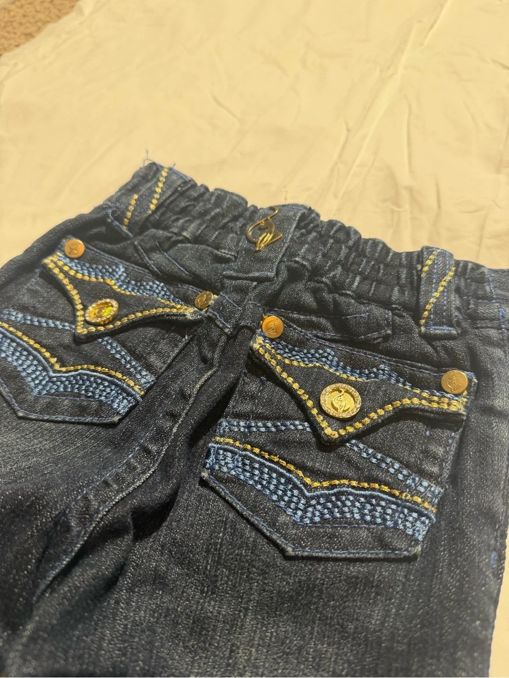 Vintage Baby Phat cuffed jeans girls size 2T blue denim with gold accents
